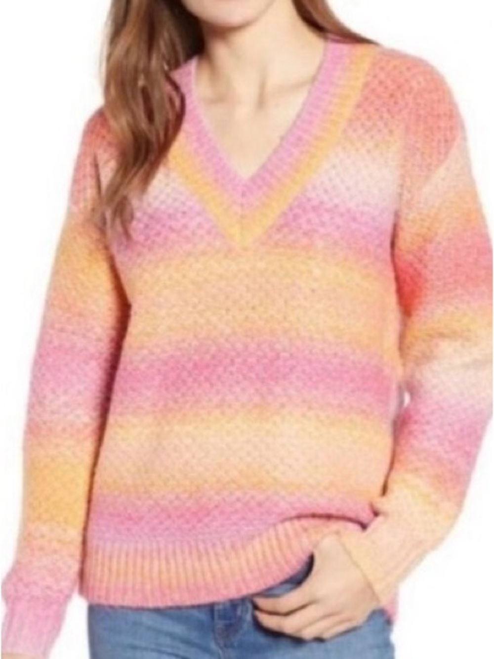 Rebecca Minkoff Striped Sweater Women’s L Revolve Brand Preppy High V Neck